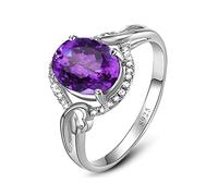 AMDXD Anillos de compromiso de plata, anillos de pareja, anillos de boda, anillos de pareja, anillo de amatista morado simulado, talla 47-65, Plata de ley, Zirconia cúbica