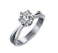 AMDXD Anillos de compromiso para mujer, anillos de pareja de acero inoxidable solitario con circonita para mujer, plata, Acero inoxidable, Zirconia cúbica