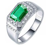 AmDxD Anillos de compromiso PT950 platino, 1,42 ct rectángulo verde esmeralda con diamantes de 0,35 ct para hombre, PT950 Platinum, Esmeralda