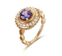 AMDXD Anillos de oro de 18 quilates para mujer, flores de zafiro, forma redonda, anillo de confianza, anillos de compromiso, Oro de 18 quilates (750), Topacio