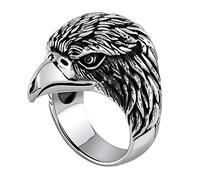 AMDXD Anillos de plata 925, anillos de boda con cabeza de águila en plata para hombre, anillo vintage Hip Hop Rock con ágata negra, plata, joyas de plata real, Plata de ley, Ágata