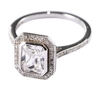 AMDXD Anillos de plata de ley 925, elegante anillo de compromiso sin níquel para mujer, anillo de motorista gótico con circonita blanca, forma cuadrada, plata, joyas auténticas, Plata de ley, Zirconia