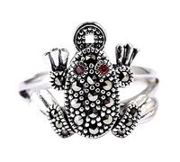 AMDXD Anillos de plata de ley S925, con moneda de rana, anillos de boda para mujeres, anillo con circonita roja, plata, joyería de plata real, Plata de ley, Zirconia cúbica