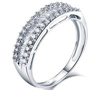 AMDXD Anillos para mujer de oro blanco de 18 quilates, anillo de mujer taladro de rayas blancas de 0,5 ct Baguette redondo anillo, 13, Oro blanco de 14 quilates, Diamante