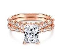 AMDXD Anillos para mujer de plata de ley, alianzas de boda anillo cuadrado desmontable blanco cúbico-circonita cuadrada anillo, 15, Plata de ley, Zirconia cúbica