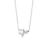 AMDXD Au 375/585/750 - Collar de oro blanco para mujer con colgante de nudo con perla de corte redondo blanco, cadenas para mujeres con moissanite oro blanco 9 K/14 K/18 K, 40 + 5 cm, Oro blanco 585