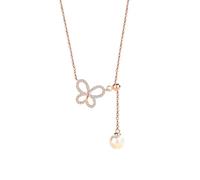 AMDXD Au375/585/750 Cadena de oro rosa para mujer, joyas de oro auténtico, colgante de mariposa y borla, cadena con perla de corte redondo blanco, collar para mujer con moissanite oro rosa 9K/14K/18K