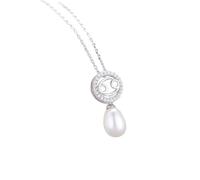AMDXD Cadena 925, 12 signos del zodiaco con 7 x 9 mm, cadena de perlas para mujer, cable de extensión de boda, cadena de plata de ley 925, colgante para mujer con circonitas, Plata esterlina, Circonia