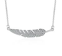 AMDXD Cadena de joyería real para mujer, aniversario, oro blanco 585, collar de plumas para mujer con diamante creado en laboratorio, 14 K, 45 + 5 cm