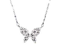 AMDXD Cadena de mujer aniversario de oro blanco de 14 quilates, collar de mariposa para mujeres con laboratorio creado con diamante tallado marquesa, oro de 14 quilates, joyería auténtica, 45 + 5 cm