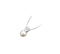 AMDXD Cadena de oro blanco 9 K/14 K/18 K para mujer, joya de oro real, colgante clásico de 10 mm con perla de corte redondo blanco, collar de mujer con moissanite Au 375/585/750 oro blanco, 40 + 5 cm
