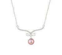 AMDXD Cadena de oro blanco Au 375/585/750 para mujer, colgante con perla de corte redondo lila, oro real con moissanite 9 K/14 K/18 K, oro blanco, 40 + 5 cm, Oro blanco de 18 quilates (750), Perla