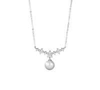 AMDXD Cadena de oro blanco de 9 K/14 K/18 K para mujer, joyas de oro auténtico, colgante clásico, nudo de 8 mm, con perla de corte redondo blanco, collar para mujer con moissanite Au 375/585/750 oro