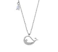 AMDXD Cadena de oro real para mujer Au 375/585/750, oro blanco, colgante para mujer, ballena con moissanita, talla en forma de gota, color blanco, oro 9K/14K/18K, 40+5 cm, Oro blanco 585 de 14