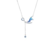 AMDXD Collar de mujer de oro blanco Au 375/585/750, cadena vintage auténtica, colgante de cola de pez con piedra lunar redonda azul claro, collares para mujeres con topacio moissanite 9K/14K/18K oro