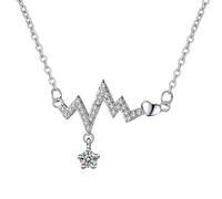 AMDXD Collar para mujer vintage de 9 quilates Au375, oro blanco, cadena latidos de corazón para mujer con diamante creado en laboratorio, oro 375, joyas de oro auténtico, 45 + 5 cm