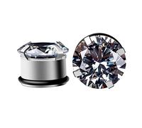 AMDXD Dilatador de dilatación para oreja, 2 unidades, flexible y fino, con circonitas en acero inoxidable, pendientes plateados para hombres y mujeres, Acero inoxidable, Circonia cúbica