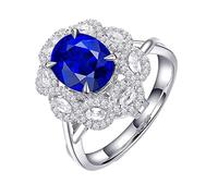 AMDXD Joyas de flores para mujer de oro blanco de 18 quilates con zafiro de 3,02 quilates y anillos de compromiso de diamantes, regalos para abuela y abuelo, Oro blanco de 18 quilates, Zafiro