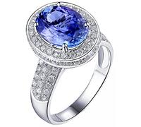 AMDXD Joyas de oro auténtico, alianzas de oro blanco 750, halo anillo de oro para mujer con tanzanita azul de 3,8 ct, como regalos para mujeres y madres, Oro blanco de 18 quilates, Tanzanita