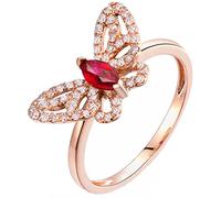 AMDXD Joyas de oro auténtico, alianzas de oro rosa de 18 quilates, anillo de mariposa solitario con rubí rojo 0,24 ct, regalo de cumpleaños para mujeres, Oro rosa de 18 quilates, Rubí