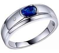 AMDXD Joyas de oro auténtico, anillo de compromiso de oro blanco de 18 quilates, anillos clásicos de oro para hombre con zafiro azul de 0,6 ct, regalo de cumpleaños para hombre, Oro blanco de 18
