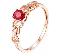 AMDXD Joyas de oro auténtico, par de anillos de oro rosa 750, corazón hueco anillos de boda con rubí rojo 0,38 ct, regalo para Navidad, Oro rosa de 18 quilates, Rubí