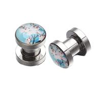 AMDXD Juego de 2 dilatadores para oreja, túnel, diseño de flores, en acero inoxidable, para mujer, piercing corporal, joyas, Acero inoxidable, Sin circonitas cúbicas