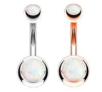 AMDXD Juego de 2 piercings para el ombligo de 14 g, redondos, ópalo, piedra de ópalo, Acero inoxidable, Sin circonita