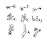 AMDXD Juego de anillos para la nariz, tamaño pequeño, 1,2 mm, acero inoxidable, diseño de flores, corazón, barra de estado de ánimo, piercing para la nariz con circonitas para mujeres, 9 unidades