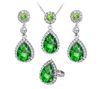 AMDXD Juego de joyas 4 piezas, cadenas de estatuto grandes gota lágrima colgante plateado alianzas de boda para mujeres y pendientes mujer con circonitas, Chapado en plata, Circonita cúbica