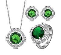 AMDXD Juego de joyas para boda, 4 unidades, cadenas de declaración con números romanos, clásicos, redondos, colgantes plateados, alianzas de boda para mujeres y mujeres, pendientes con circonitas