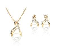 AMDXD Juego de joyas para mujer, 3 unidades, cadena de estatuto con colgante de infinito, chapado en oro, pendientes con perla blanca - oro, longitud del collar 45 cm
