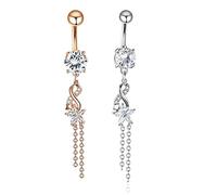 AMDXD Juego de piercings 14G, 2 unidades, para ombligo, diseño de estrella, con circonitas, para mujer y niña, color plateado y oro rosa