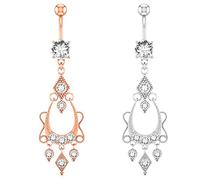 AMDXD Juego de piercings 14G, 2 unidades, para ombligo, lágrima, gota, borla, piercing banana, colgante para mujer y niña, Acero inoxidable, Circonia cúbica