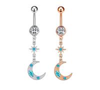 AMDXD Juego de piercings de calibre 14, 2 unidades, piercing para el ombligo, anillo de ombligo, joyería con circonitas cúbicas, joyas de verano, plata rosa y oro