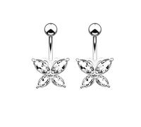 AMDXD Juego de piercings de calibre 14, 2 unidades, piercing para el ombligo, mariposa, colgante con circonita para mujeres y niñas, color plateado