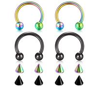 AMDXD Nostril Piercing Anillo de 1,2 mm, Acero Inoxidable Septum Anillos U Herradura Barbell Cono Reemplazo de Piercing Body Joyería para Mujeres 4 Piezas, Acero inoxidable, Sin circonitas cúbicas