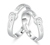 AMDXD Par de alianzas de plata de ley 925 con cierre de corazón con grabado «Love You Love You», anillos de plata, regalos dulces (ajustable), Plata de ley
