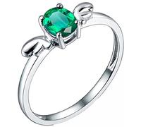 AMDXD Par de anillos de oro blanco 750, alas de ángel, anillos de boda con verde esmeralda de 0,5 ct, regalos para mujeres, esposas, madres, novias, Oro blanco de 18 quilates, Esmeralda