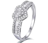 AMDXD Par de anillos de oro blanco de 18 quilates 750, anillos con diamante de 0,5 ct corazón, joyas finas para mujeres, regalos de cumpleaños para mujeres/hermanos/niñas/madre/novia/esposa, joyas de