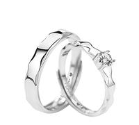 AMDXD Par de anillos de solicitud de plata de ley 925, corte rombo facetado, banda abierta grabada, anillo de plata, regalo para mujeres (ajustable), Plata de ley 925, Circonita cúbica.