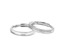 AMDXD Par de anillos para mujeres y hombres, plata 925, patrón de ondas, grabado con texto en alemán "Ich liebe Dich Paar" Ring Silberring,Dankeschön Geschenke (verstellbar), Plata de ley, Zirconia