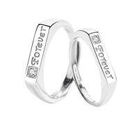 AMDXD Par de anillos para mujeres y hombres, plata de ley 925, anillo abierto para siempre grabado, anillo de plata, regalo para pareja (ajustable), Plata de ley, Zirconia cúbica