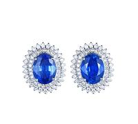 AMDXD Pendientes de mujer de oro blanco 750 de 18 quilates con zafiro de 1,6 quilates y diamantes de plata, regalo para mejor novia