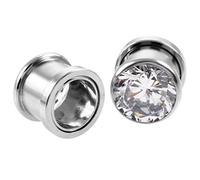 AMDXD Pendientes de túnel, 2 unidades, flexibles, delgados, túneles dobles con circonitas en acero inoxidable, pendientes para hombre y mujer, dilatador de oreja, joyas, Acero inoxidable, Circonia