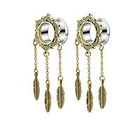 AMDXD Pendientes de túnel, 2 unidades, flexibles, dilatadores de túnel, flores con colgante de hojas en acero inoxidable, pendientes de bronce para mujer, Acero inoxidable, Sin circonitas cúbicas