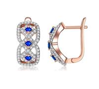 AMDXD Pendientes para mujer de oro rosa de 14 quilates, "8" con zafiro azul corte princesa, oro rosa de 14 quilates pendientes de diamante para niñas joyas auténticas