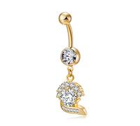 AMDXD Piercing de ombligo de acero quirúrgico dorado, con colgante de caracol para el ombligo, joya para el cuerpo, con cristales blancos, para mujeres y niñas, 40 mm