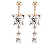 AMDXD Piercing para el ombligo de 14 g, 2 unidades, juego de piercings de mariposa, para mujeres y niñas, Acero inoxidable, Circonia cúbica