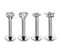 AMDXD Piercing para nariz de 1,2 mm, acero inoxidable, anillo de segmento de clicker, piercing para la nariz con circonitas, para hombre y mujer, 4/12 unidades, Acero inoxidable, Circonia cúbica